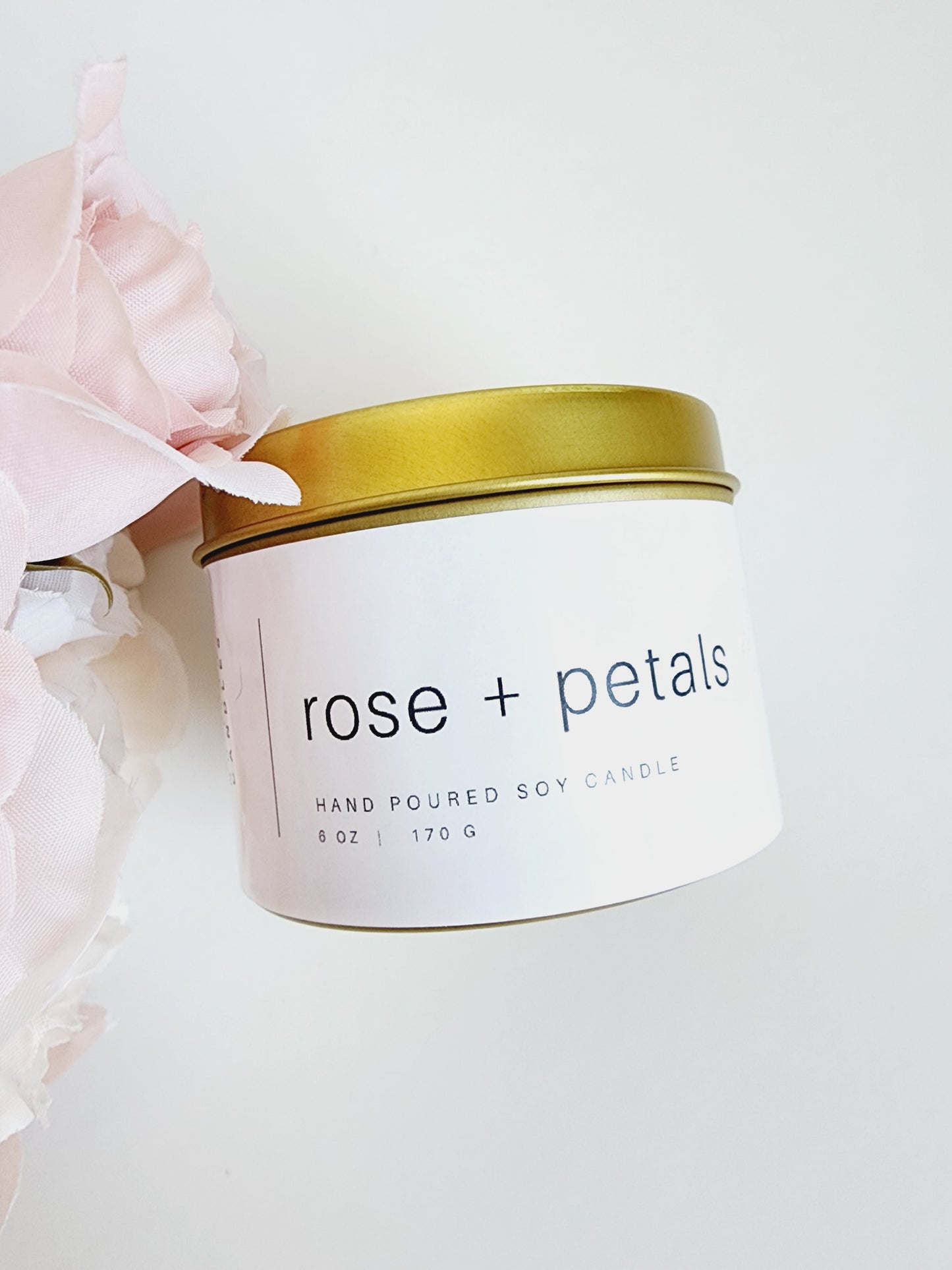 Rose Petals 6oz Gold Travel Tin Candle Container