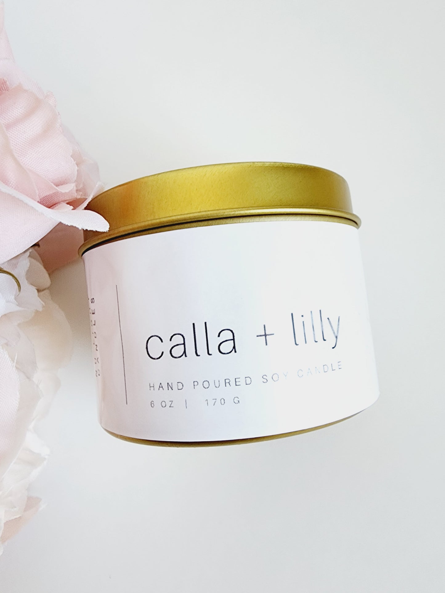 Calla Lilly Floral 6oz Gold Travel Tin Candle